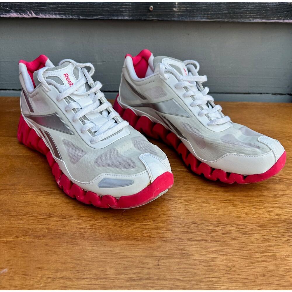 Reebok ZigTech Running Shoes Womens 8.5 White Pink Zig Sole Sneakers - Picture 4 of 9